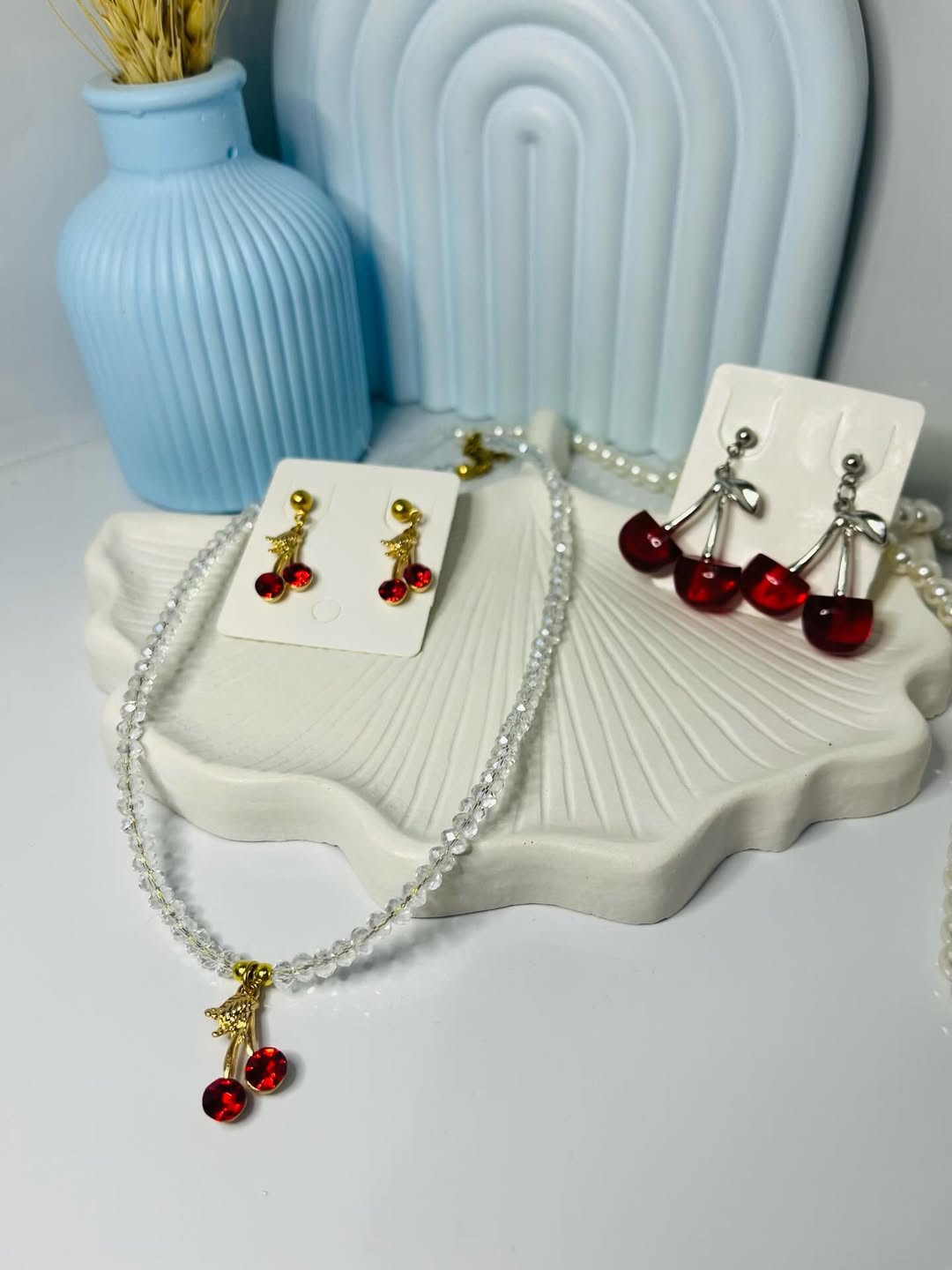 ست گردنبند و گوشواره زنانه مدل گیلاس